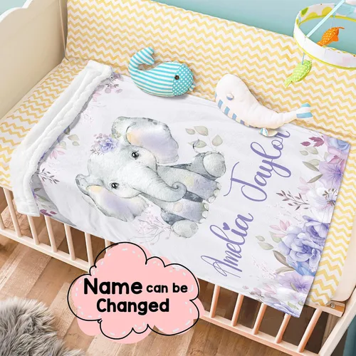 Vista 3 de J&SBGFT Manta de bebé niña personalizada, manta de recepción de elefante, regalo personalizado de artículos esenciales para recién nacidos, 30 x 40
