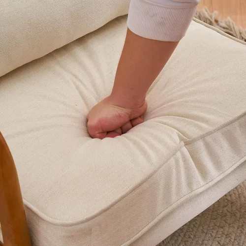 Vista 5 de Lestar Sillón individual, sillas de sofá de acento moderno, asiento tapizado de lino con cojín de respaldo y almohada para sala de estar (beige)