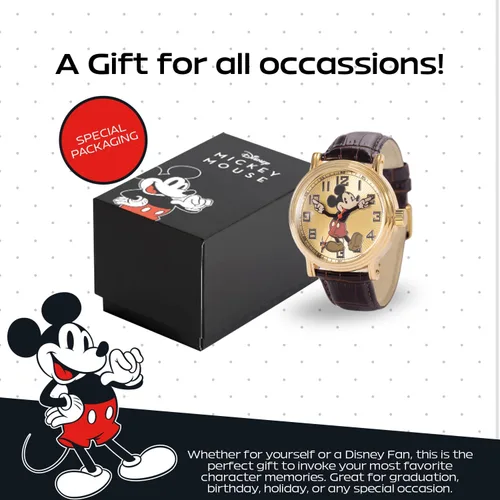 Vista 6 de Disney Mickey Mouse - Reloj de cuarzo analógico para adultos, Marrón, Reloj de cuarzo