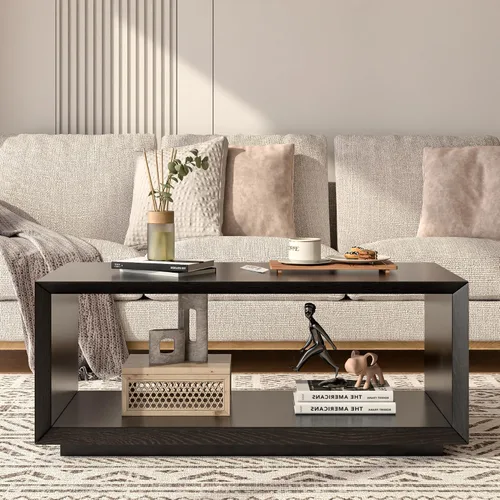 Vista 6 de Mesa auxiliar con almacenamiento, moderna de mediados de siglo, mesa rectangular de té de cóctel, mesa de centro de madera de granja para sala
