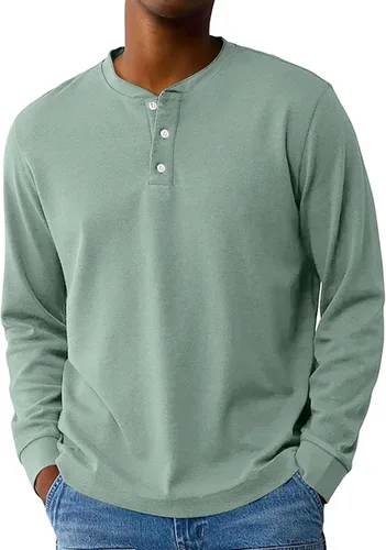Vista 9 de Camisas de verano para hombre, camiseta Henley de manga larga con botones, estilo casual, M-3XL