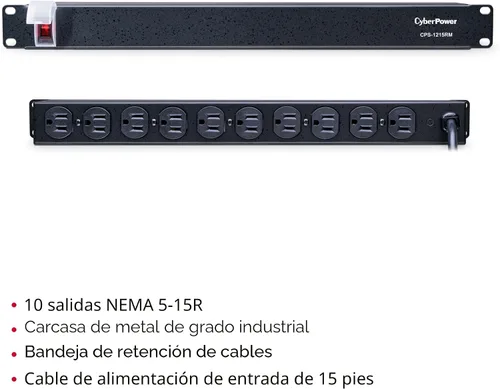 Vista 5 de Montaje del rack PDU Cyberpower Cps-1220 Rms, conector múltiple, 12 salida 20 A, 2400 VA, 1800 julios 15 A Negro