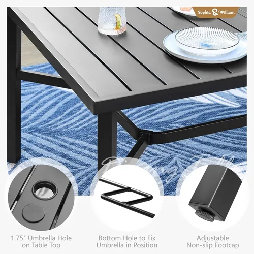 Vista 3 de Sophia & William Juego de comedor de patio de 9 piezas para 8, mesa al aire libre y sillas de ratán, mesa rectangular extragrande de 83 pulgadas