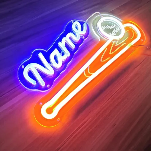 Vista 3 de Letreros de neón de nombre personalizado para béisbol, lámpara LED de neón de nombre de jugador de béisbol personalizada y estética hecha a mano