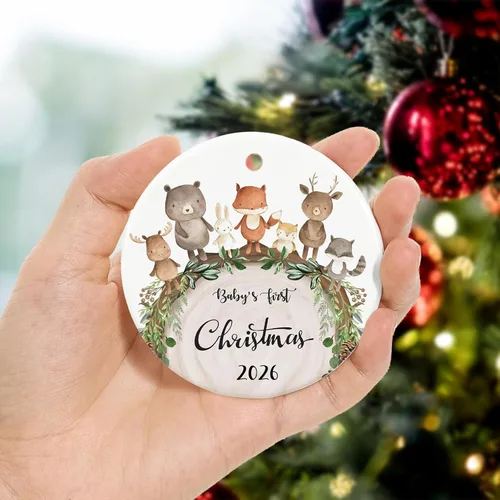Vista 5 de Adorno para la primera Navidad del bebé 2025, adorno de mi primera Navidad, primeros adornos de Navidad del bebé 2025 para niño, niña, 2.9" cerámica