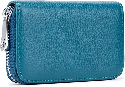 Vista 9 de EASTNIGHTS Porta Tarjetas de Crédito RFID de Cuero Genuino Cartera de Tarjetas de Crédito con Cremallera Verde oscuro