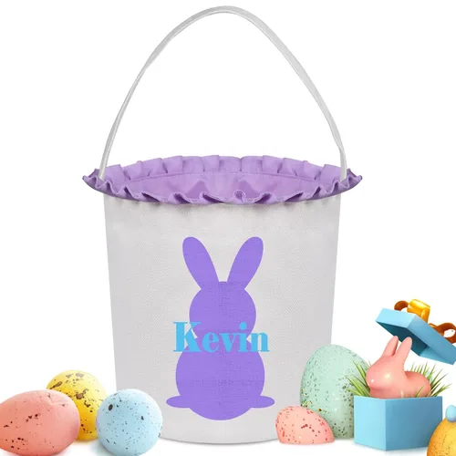 Vista 7 de Cestas de Pascua personalizadas para niños y niñas, cestas de conejo de Pascua personalizadas para niños, cesta de caza de huevos de Pascua, regalos