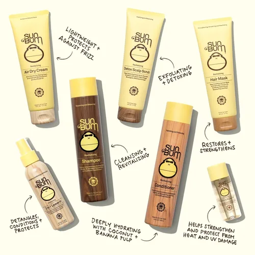 Vista 3 de Sun Bum Kit esencial de viaje para el cuidado del cabello, revitaliza tu cabello con champú revitalizante, acondicionador y tratamiento sin enjuague