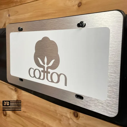 Vista 2 de Placa de matrícula decorativa de algodón blanco - 6"x12" de aluminio cepillado, etiqueta novedosa para exhibición en parachoques delantero