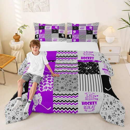 Vista 12 de Erosebridal Softball Comforter Set Patchwork Buffalo Plaid Twin Bedding Sets for Girls Kids Teens Child Galaxy Stars Ball Game Baseball Comforter