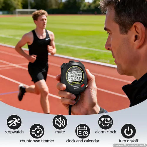 Vista 2 de Cronómetro Deportivo Temporizador con Memoria de 10 Vueltas Divididas Reloj Digital de Parada, Temporizador de Cuenta Regresiva Modo de Ritmo Reloj