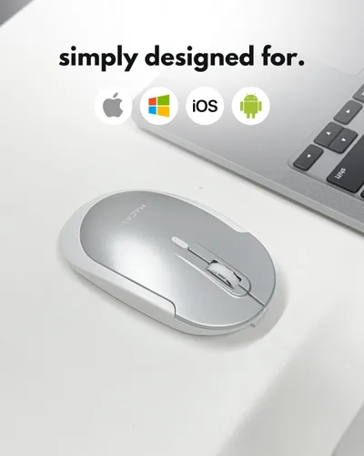 Vista 2 de Macally Mouse Bluetooth Inalámbrico para Mac, MacBook Pro/Air, iPad y PC - Cómodo y Silencioso Mouse Apple Inalámbrico Compatible - Plata