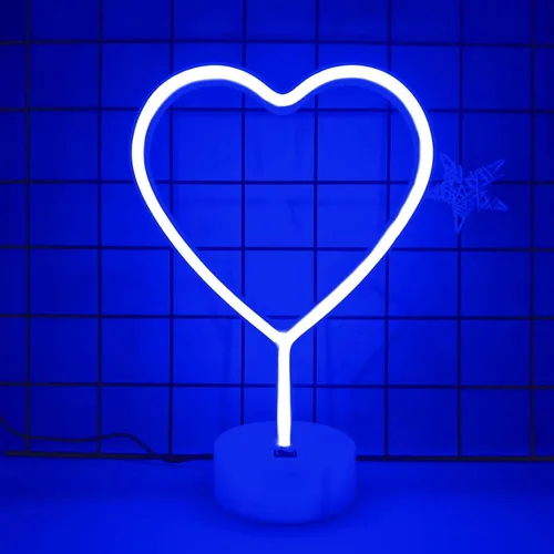 Vista 8 de Letrero de luz LED con luces de corazón, letrero de neón en forma de corazón con base (azul)