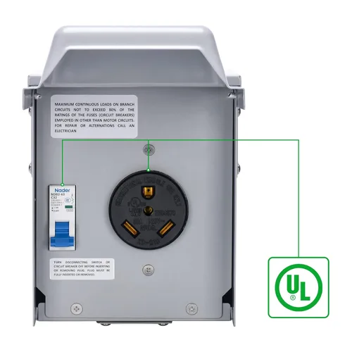 Vista 2 de Caja de disyuntores temporal de 30 amperios para RV con interruptor, Caja de disyuntores al aire libre Briidea con carcasa impermeable NEMA 3R