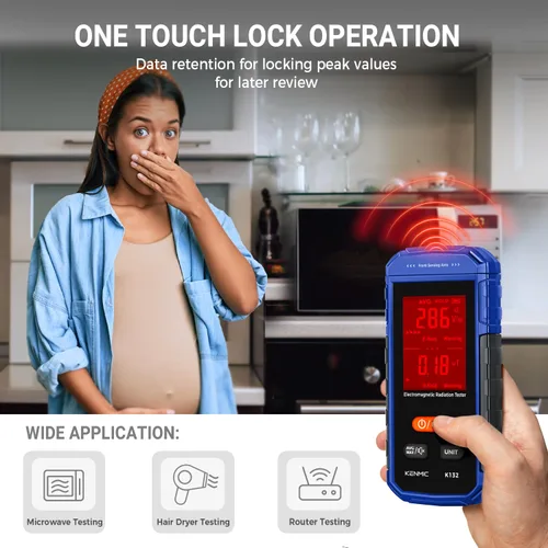 Vista 5 de Medidor EMF recargable, detector de campo electromagnético de mano con LCD digital, adecuado para inspecciones EMF en el hogar y al aire libre