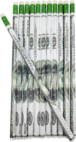 Vista 2 de Zugar Land Lápices de billetes de dólar de $100 (7.5 "estándar # 2 LEAD) Suministros escolares de papelería (12 PACK)