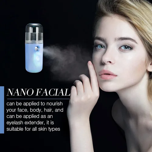 Vista 4 de Honoson 2 Nano Vaporizador Facial Portátil Nano Mister para Extensiones de Pestañas Recargable por USB 1 oz Aparato de Cuidado de la Piel Mano