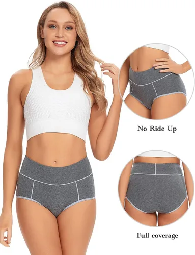 Vista 3 de POKARLA - Ropa interior de algodón y con cintura alta para mujer es suave es transpirable son calzones elásticos con talla regular y extragrande