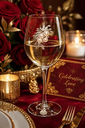 Vista 3 de THE QUEENS' JEWELS Pearl Bouquet - Copa de vino con tallo con joyas, 21 onzas, regalo único para mujeres, cumpleaños, lindo, divertido, sin pintar