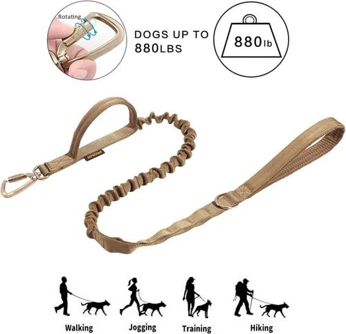 Vista 3 de EXCELLENT ELITE SPANKER Correa táctica militar para perro, clips de gancho de aluminio espaciales, correa elástica para perro con 2 asas de control