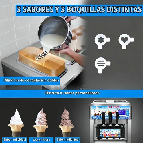 Vista 2 de Máquina de helado de servicio suave, máquina de servir suave de 18L/H, máquina de helado suave de encimera de 1200 W con panel LCD de 3 sabores