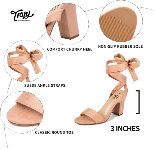 Vista 3 de Trary - Sandalias de tacón grueso con cordones para mujer