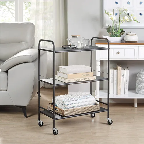 Vista 4 de SunnyPoint Carrito de manualidades organizador con ruedas de metal (grande, BLK)