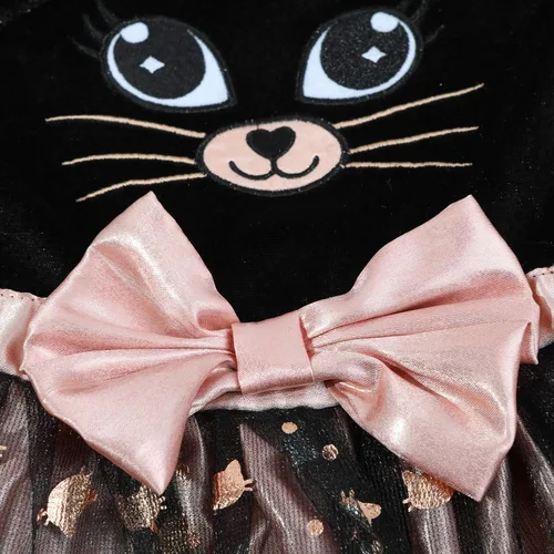 Vista 2 de Leadtex Lindo disfraz de gato para niña pequeña con diadema de una oreja y una cola para fiestas, cuatro tamaños.