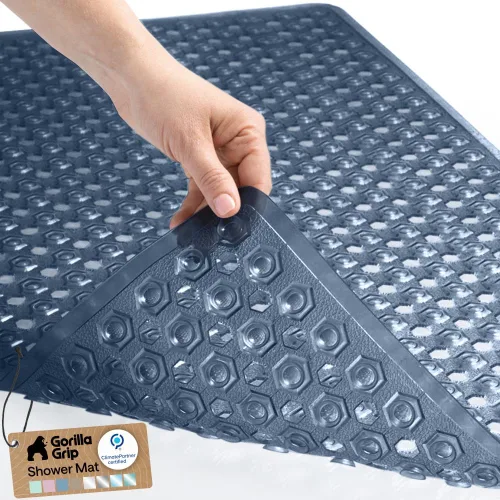 Vista 48 de GORILLA GRIP - Alfombrilla patentada cuadrada para cabina de ducha, alfombrillas pequeñas para el piso de la bañera para duchas de pie, ventosas