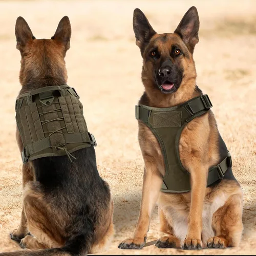 Vista 6 de Arnés táctico para perros grandes, ajustable sin tirones, chaleco para perro de servicio adecuado para entrenamiento, caminar y viajar, arnés