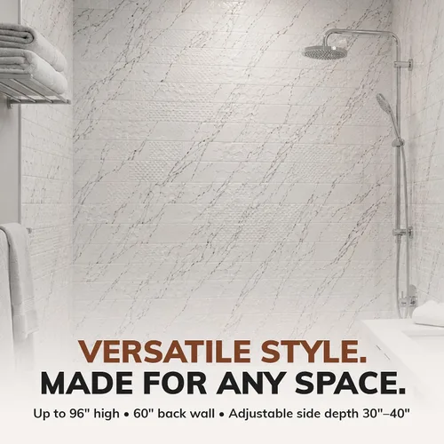 Vista 5 de Versa Tile - Panel de pared de PVC para bañera y ducha, color mármol, 96 pies cuadrados Grout-Free Waterproof Bathroom Wall System, Fits Standard