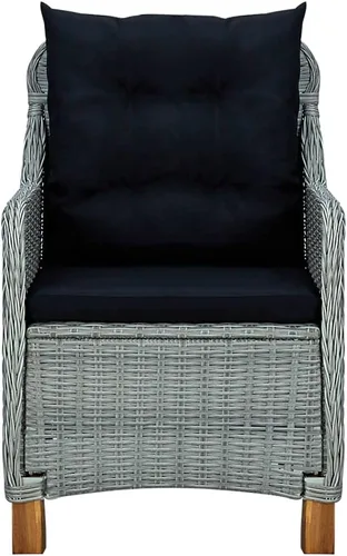 Vista 5 de Sillas de patio con cojines, 2 piezas, ratán de polietileno, gris claro, comedor, sillas de mesa de comedor para playa, patio, picnic, estudio