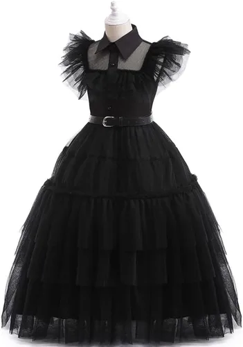 Vista 3 de Gofdsyeid Addams - Disfraces familiares para niñas y niñas, disfraz de Addams, vestido de fiesta de Halloween o cosplay