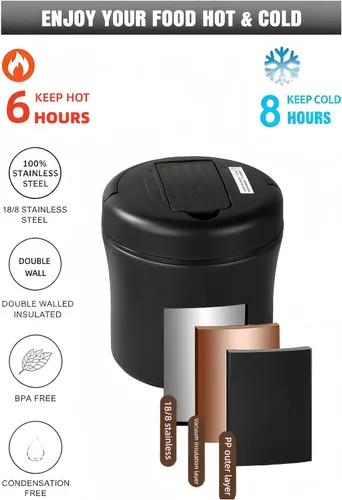 Vista 8 de Recipiente aislado para almuerzo de 40 onzas con bolsa térmica y cuchara plegable, tarro de alimentos de acero inoxidable a prueba de fugas, caja