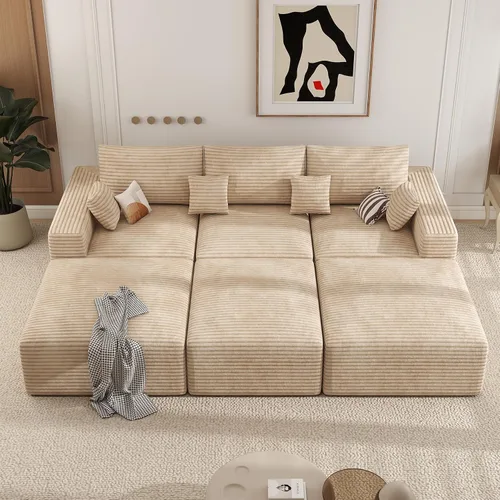 Vista 29 de Sofá modular de 146 pulgadas, sofás de nube convertibles en forma de U para sala de estar con otomana, juego de sofá de pana de 6 plazas sin hueso