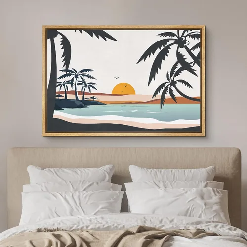 Vista 3 de SIGNFORD Lienzo Enmarcado Impresión Arte de Pared Océano Pastel Luz del Sol Puesta de Sol Horizonte Naturaleza Vida Silvestre Ilustraciones Arte