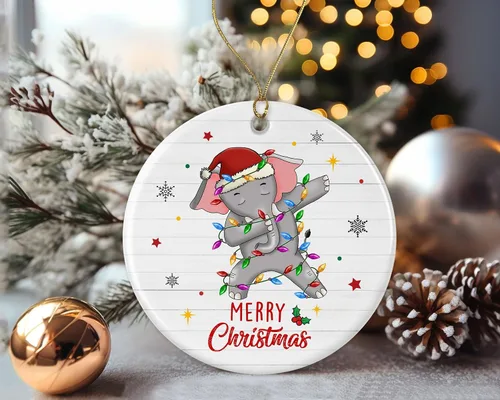 Vista 2 de Adorno de elefante de Feliz Navidad, adorno de Navidad 2024, adorno de luz de Navidad de elefante, adorno de Navidad para niños, adorno de Navidad