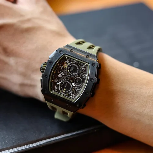 Vista 9 de Mens Watches Luxury Tonneau Watches for Men Waterproof 50M Analog Replica Watch Chronograph Calendar Date Mens Dress Business Work Watch Diver Large