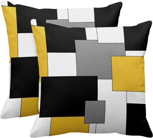 Vista 19 de Emvency Juego de 2 fundas de almohada geométricas marrones, color negro, gris, blanco, pintura abstracta a cuadros, funda de almohada decorativa