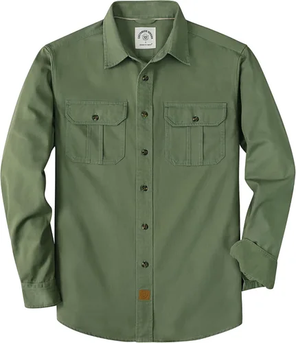Vista 11 de Dubinik® Camisa de manga larga con botones para hombre, estilo casual, de trabajo, con dos bolsillos, de algodón, ajuste regular, vintage