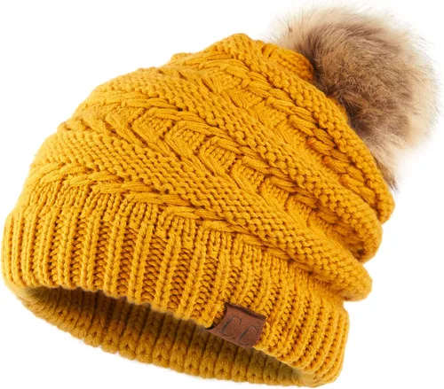 Vista 21 de Gorro unisex liso con pompón y ribete (HAT-43) de C.C Hatsandscarf Exclusives Marfil