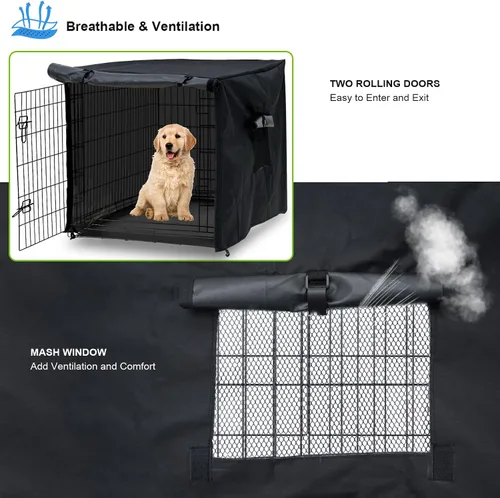 Vista 4 de Funda impermeable para jaula de perro de 24 pulgadas, para protección en exteriores e interiores, duradera, resistente al viento, ajuste universal