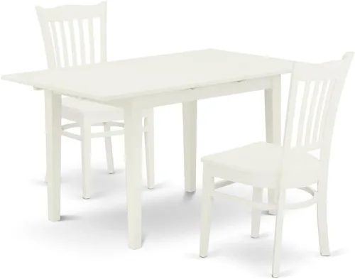 Vista 12 de East West Furniture NOGR3-BLK-W - Juego de mesa de comedor de 3 piezas para espacios pequeños que contiene una mesa de comedor rectangular con hoja