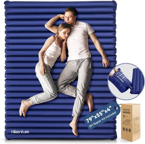 Vista 8 de Hikenture Colchoneta de dormir doble para campamento, colchón de campamento extra grueso de 4 pulgadas para 2 personas, colchoneta inflable