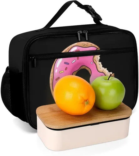 Vista 7 de Lonchera reutilizable con forma de dona, bolsa de almuerzo aislada, lonchera para comida y alimentos, bolsa de mano para mujeres, niños, niñas