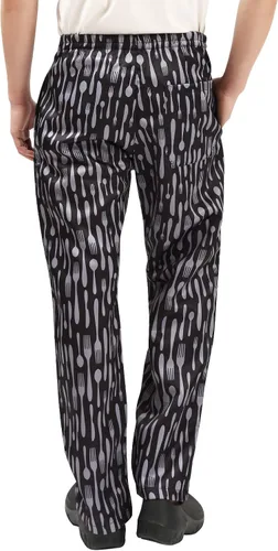 Vista 6 de Pantalones de chef holgados para hombre y mujer, pantalones de trabajo de restaurante floral y uniformes de cocina sueltos estilo cargo pantalones
