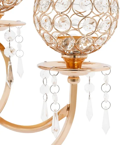 Vista 5 de Portavelas de cristal con 3 brazos, cuenco de cristal dorado, candelabro, centros de mesa para comedor, sala de estar, candelabros, velas de té