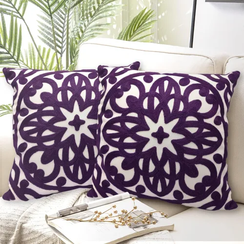 Vista 67 de Alysheer Funda de almohada decorativa bordada de 18 x 18 pulgadas, acogedora y fresca funda de cojín bohemia con diseño de mandala chic de punto