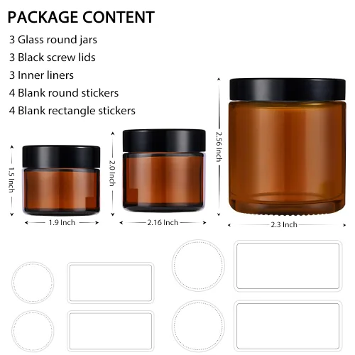 Vista 6 de Tarro de vidrio ámbar con tapas, Tecohouse tarros de vidrio de 4 oz, 2 oz y 1 oz con tapas y calcomanías, recipientes de viaje reutilizables