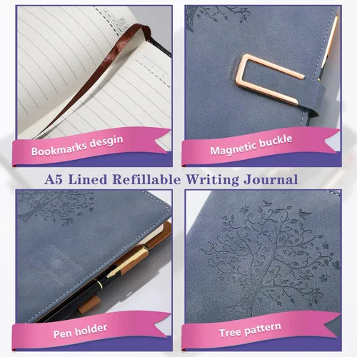 Vista 3 de Xinnun Juego de 6 cuadernos de escritura recargables del árbol de la vida para mujeres y hombres, juego de regalo de bolígrafo y cuaderno